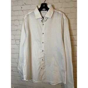 Men White Slim Fit Poplin Long Sleeves Shirt Size Large